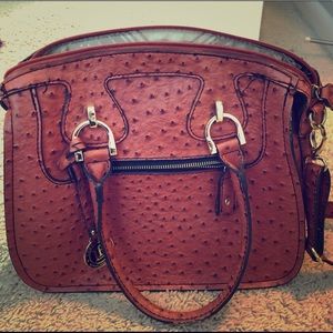 London Fog Ostrich Print Handbag